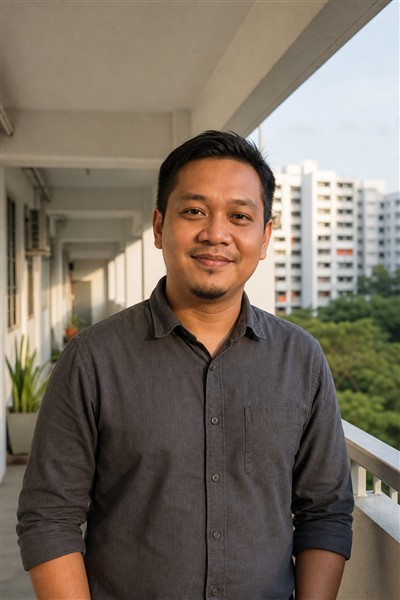 Yusof on a Punggol corridor, late afternoon
