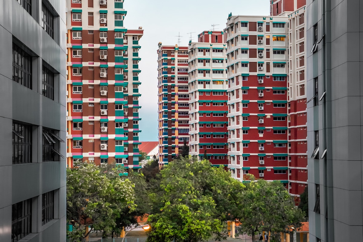 Punggol neighbourhood at dusk, blocks and waterway in the distance